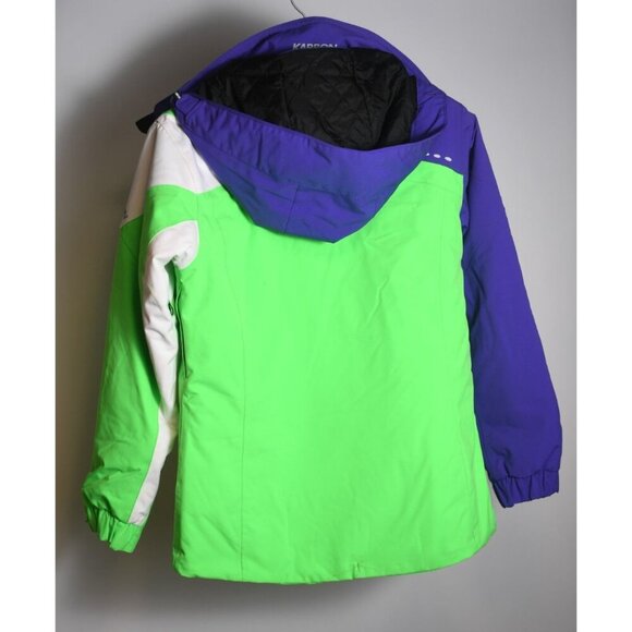 Karbon Unisex Size 14 Snowboard Ski Jacket Zip Bright Green Purple - Picture 9 of 15